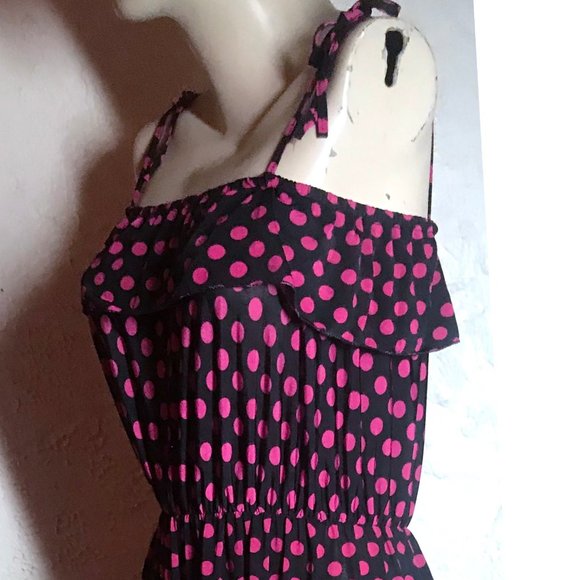 Black With Red Polka Dots Asymmetrical Hem Dress S - Picture 5 of 6